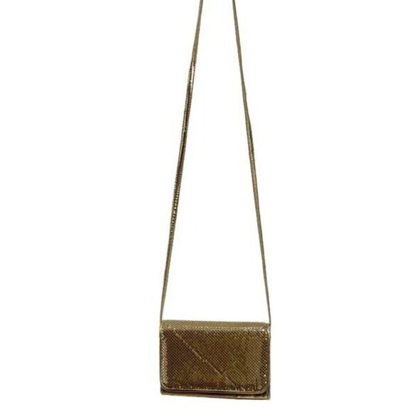 Whiting and Davis Gold Metal Mesh Clutch Shoulder or Crossbody Bag Strap Purse - Picture 2 of 14